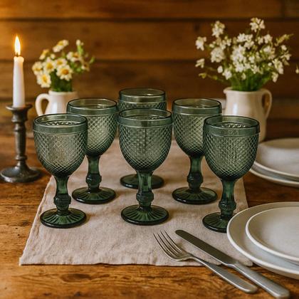 Imagem de Jogo 06 Taças Água Fumê Cinza em Vidro Bico de Jaca 300ml