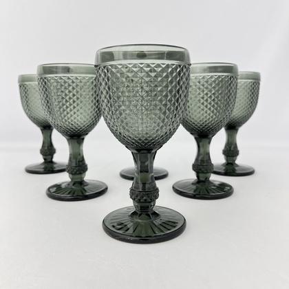 Imagem de Jogo 06 Taças Água Fumê Cinza em Vidro Bico de Jaca 300ml