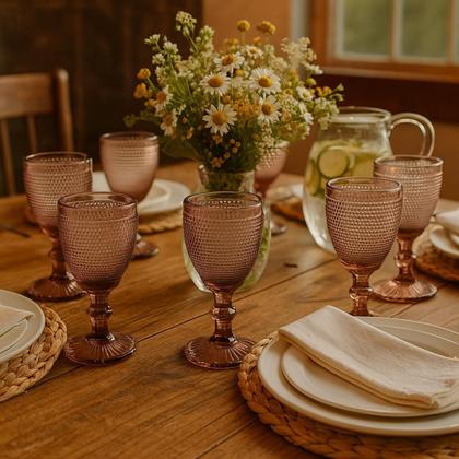 Imagem de Jogo 06 Taças de Água Bolinha em Vidro Marsala Roxa 230ml