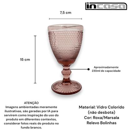 Imagem de Jogo 06 Taças de Água Bolinha em Vidro Marsala Roxa 230ml