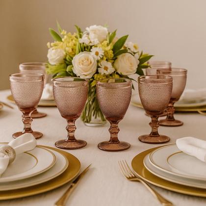 Imagem de Jogo 06 Taças de Água Bolinha em Vidro Marsala Roxa 230ml