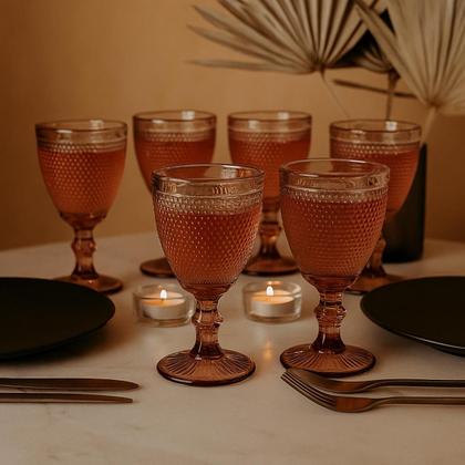 Imagem de Jogo 06 Taças de Água Bolinha em Vidro Marsala Roxa 230ml