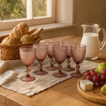 Imagem de Jogo 06 Taças de Água Bolinha em Vidro Marsala Roxa 230ml