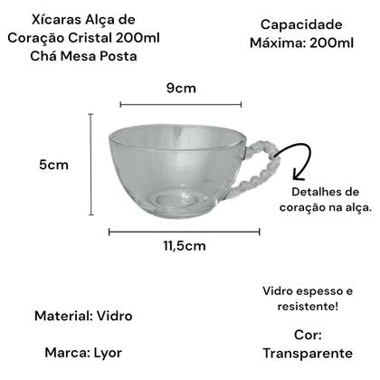 Imagem de Jogo 06 Xícaras Alça de Coração Cristal 200ml Chá Mesa Posta