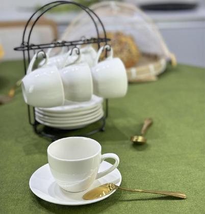 Imagem de Jogo 06 Xicaras De Café Com Pires Porcelana Branca 100ml - Lyor