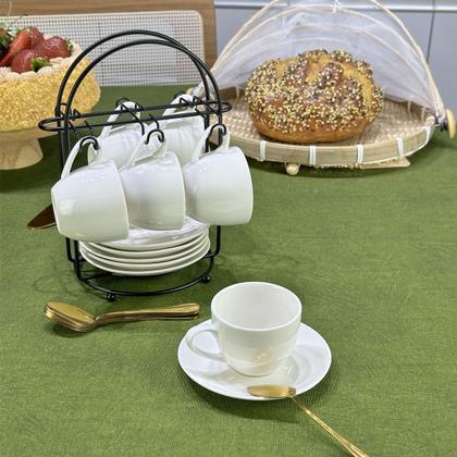 Imagem de Jogo 06 Xicaras De Café Com Pires Porcelana Branca 100ml - Lyor