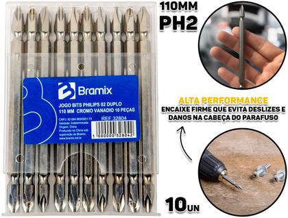 Imagem de Jogo 10 Bits Duplos Philips 110mm CRV P/ Ferramentas Elétricas E Manuais Alta Qualidade E Resistência