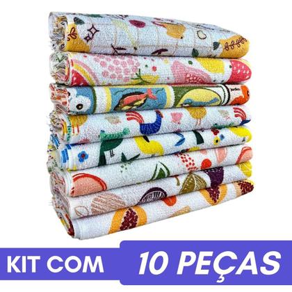 Jogo 10 Pano De Prato Felpudo Estampado Branco Atoalhado - CAMESA Imagem de Jogo 10 Pano De Prato Felpudo Estampado Branco Atoalhado