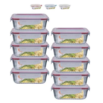 Imagem de Jogo 10 Potes Vidro Hermetico Retangular Canelado 1520ml