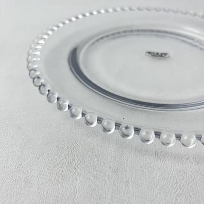 Imagem de Jogo 10 Pratos Sobremesa Cristal Borda Bolinhas Pérolas 19cm