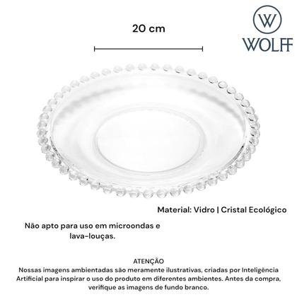 Imagem de Jogo 10 Pratos Sobremesa Cristal Borda Bolinhas Pérolas 19cm