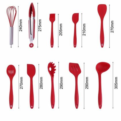 Imagem de Jogo 10 Utensílios Silicone Cozinha Vermelho