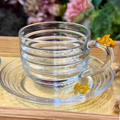 Imagem de Jogo 10 Xícara de Chá com Pires Little Bee Abelha Colmeia Mel Cristal Ecológico 200ml Lyor