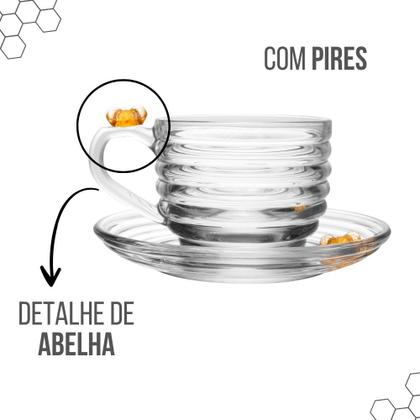 Imagem de Jogo 10 Xícara de Chá com Pires Little Bee Abelha Colmeia Mel Cristal Ecológico 200ml Lyor