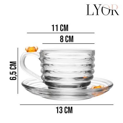 Imagem de Jogo 10 Xícara de Chá com Pires Little Bee Abelha Colmeia Mel Cristal Ecológico 200ml Lyor