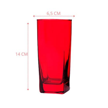 Imagem de Jogo 12 Copos Vidro Quadrado Vermelho 320ml Suco Agua Luxo