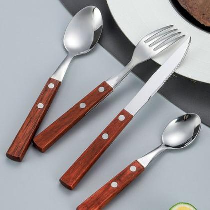 Imagem de Jogo 12 Facas Cabo de Madeira Churrasco Astana 21cm Em Casa Tem