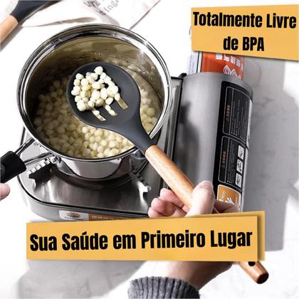 Imagem de Jogo 12 Peças Utensílios Cozinha Silicone Colher Espátula cabo bambu