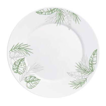 Imagem de Jogo 12 Prato Raso Opaline de Vidro Branco com Folhas Jungle Leitoso 26cm Haüskraft