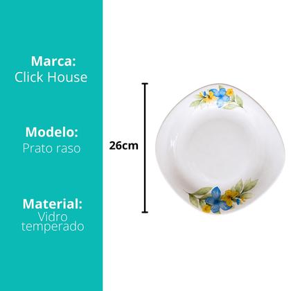Imagem de Jogo 12 Pratos Fundo De Vidro Quadrado Jantar Floral 26cm