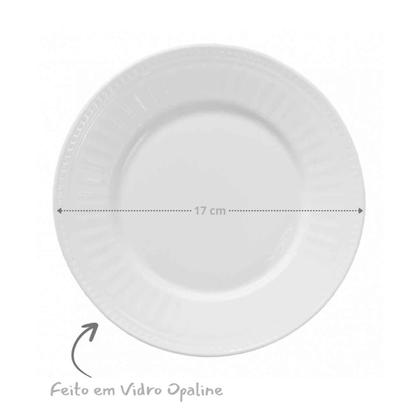 Imagem de Jogo 12 Pratos Sobremesa Vidro Opaline Branco Temperado, Kit, Conjunto - Allmix