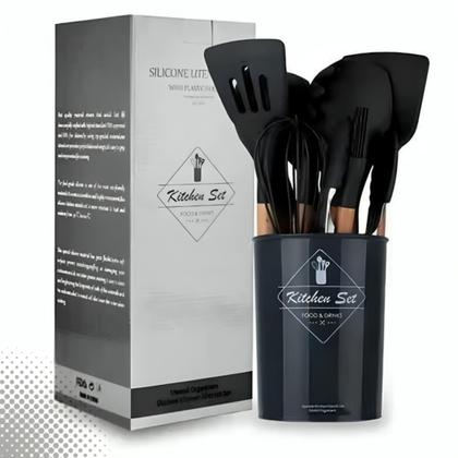 Imagem de Jogo 12 Utensílios Cozinha Premium Silicone e Madeira