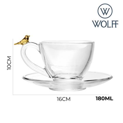 Imagem de Jogo 12 Xícara de Chá com Pires Golden Bird Pássaro 180ml Cristal Ecológico Wolff