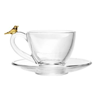 Imagem de Jogo 12 Xícara de Chá com Pires Golden Bird Pássaro 180ml Cristal Ecológico Wolff