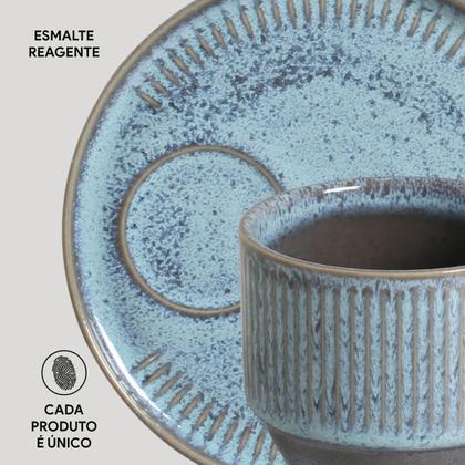 Imagem de Jogo 12 Xícaras de Chá Empilhável com Pires Azul 230ml Linhas Breeze Mesa Posta Café da Manhã Porto Brasil