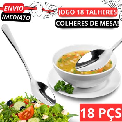 Imagem de Jogo 18 Colheres de Mesa Talheres Aço INOX Alta Qualidade Para Alimentos e Sopas