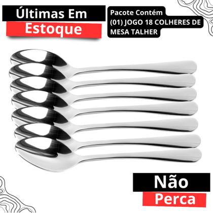 Imagem de Jogo 18 Colheres de Mesa Talheres Aço INOX Alta Qualidade Para Alimentos e Sopas