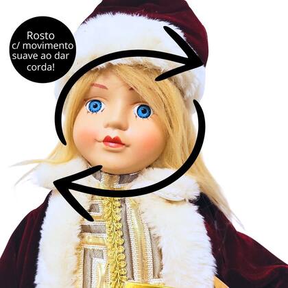 Imagem de Jogo 2 Bonecos Coral Natalino Decorativo Musical à Corda Vinho e Creme Luxo 42cm - Noel Decor