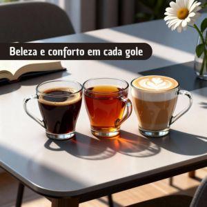 Imagem de Jogo 2 Canecas de Vidro para cappuccino, chocolate, chá e café para bebidas quentes 350ml Conjunto canecas vidro com Alça