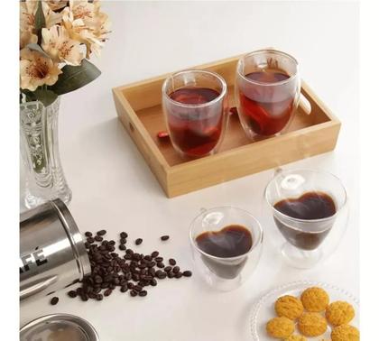Imagem de Jogo 2 Canecas Xícaras De Chá Café 350ml Vidro Parede Dupla