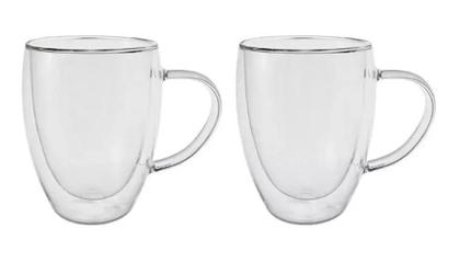 Imagem de Jogo 2 Canecas Xícaras De Chá Café 350ml Vidro Parede Dupla