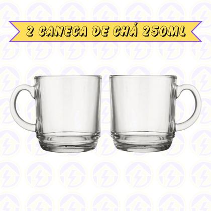 Imagem de Jogo 2 Copo Canecas Vidro Transparente 250ML Chá Café Choco