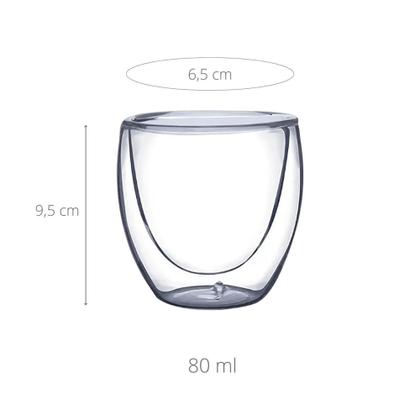 Imagem de Jogo 2 Copo Parede Dupla 80ml Vidro Borosilicato Café Espresso Expresso Mantem Temperatura - YANGZI