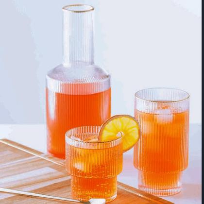 Imagem de Jogo 2 Copos Altos 400ml Cristal Canelado Suco Água Borda Dourada Fio De Ouro Lines Wolff