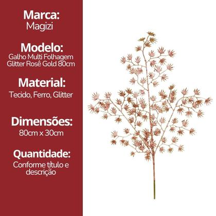 Imagem de Jogo 2 Galhos Multi Folhagem Natal Glitter Rosê Gold 80cm - Magizi