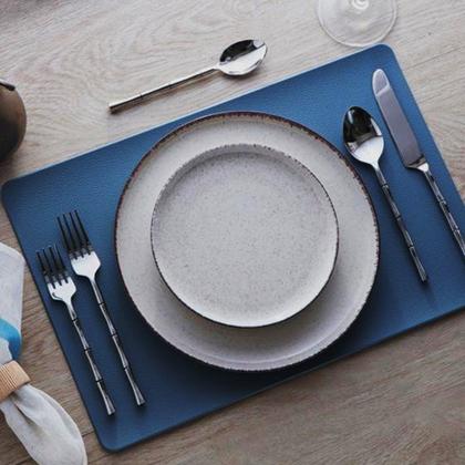 Imagem de Jogo 2 Lugares Americanos Retangular Mesa PVC Azul Escuro Executivo 30x44cm Em Casa Tem