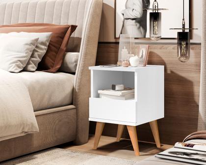 Imagem de Jogo 2 mesas de cabeceira 1 gaveta Pes Palito Paris branco - Comprar Moveis em Casa