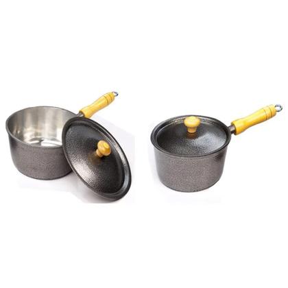 Imagem de Jogo 2 Panela Caçarola Com Cabo Alumínio Craqueada N 16 E 18