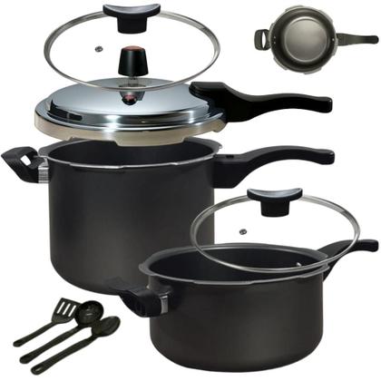 Imagem de Jogo 2 Panela De Pressão 4,5L E 3L Antiaderente Fechamento Externo Multiuso Caçarola Cor Grafite
