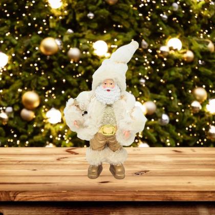 Imagem de Jogo 2 Papai Noel Mini Branco e Dourado Luxo 20cm - Art Christmas