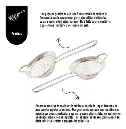 Imagem de Jogo 2 Peneiras Pequena Culinária Em Aço Inox Gourmet Peneirar Utensílio de Cozinha Bebidas Líquidos Alimentos 8cm