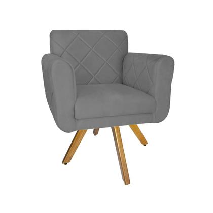 Imagem de Jogo 2 Poltrona Decorativa Base Giratória De Madeira Salão Isabella Suede Cinza - LM DECOR