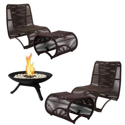 Imagem de Jogo 2 Poltronas Leroy com Puff e Lareira Ferro Fundido