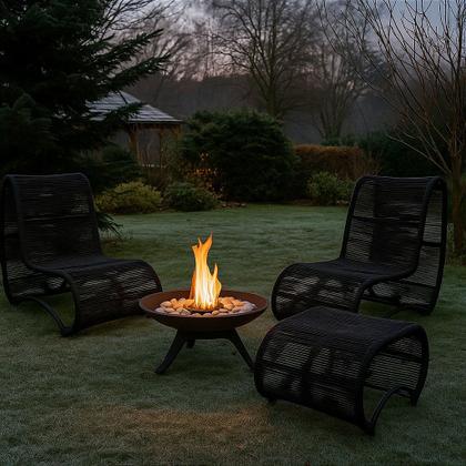 Imagem de Jogo 2 Poltronas Leroy com Puff e Lareira Ferro Fundido