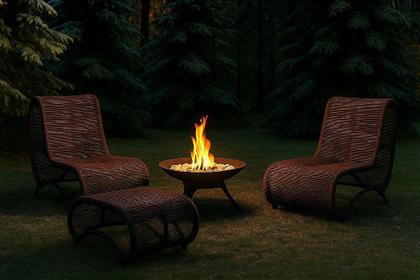 Imagem de Jogo 2 Poltronas Leroy com Puff e Lareira Ferro Fundido