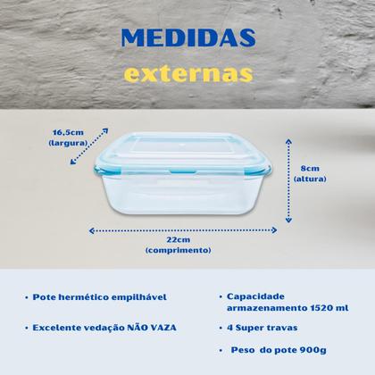 Imagem de Jogo 2 Potes de Vidro 1040ml Tampa Hermetica Mantimentos Marmita